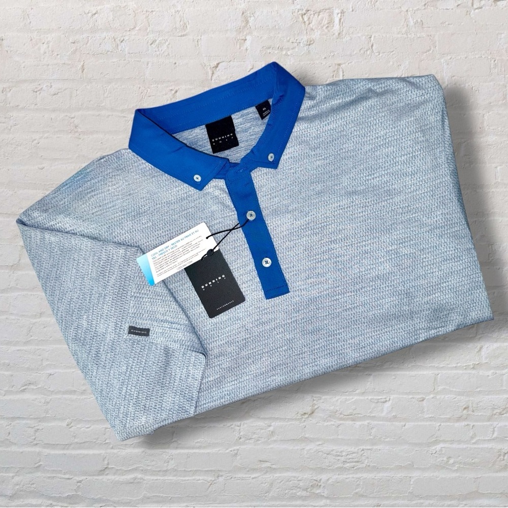 Dunning Golf Polo Shirt Men’s XL Seaport Blue White Coolmax Performance NEW
